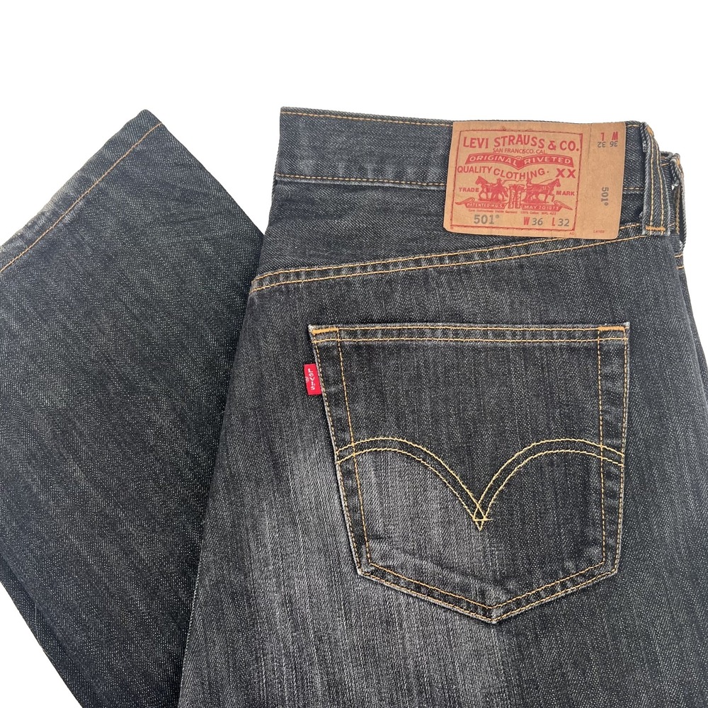 LEVI'S 501 Men's Size 36x32 Washed Black Straight-Leg Button-Fly Denim Jeans